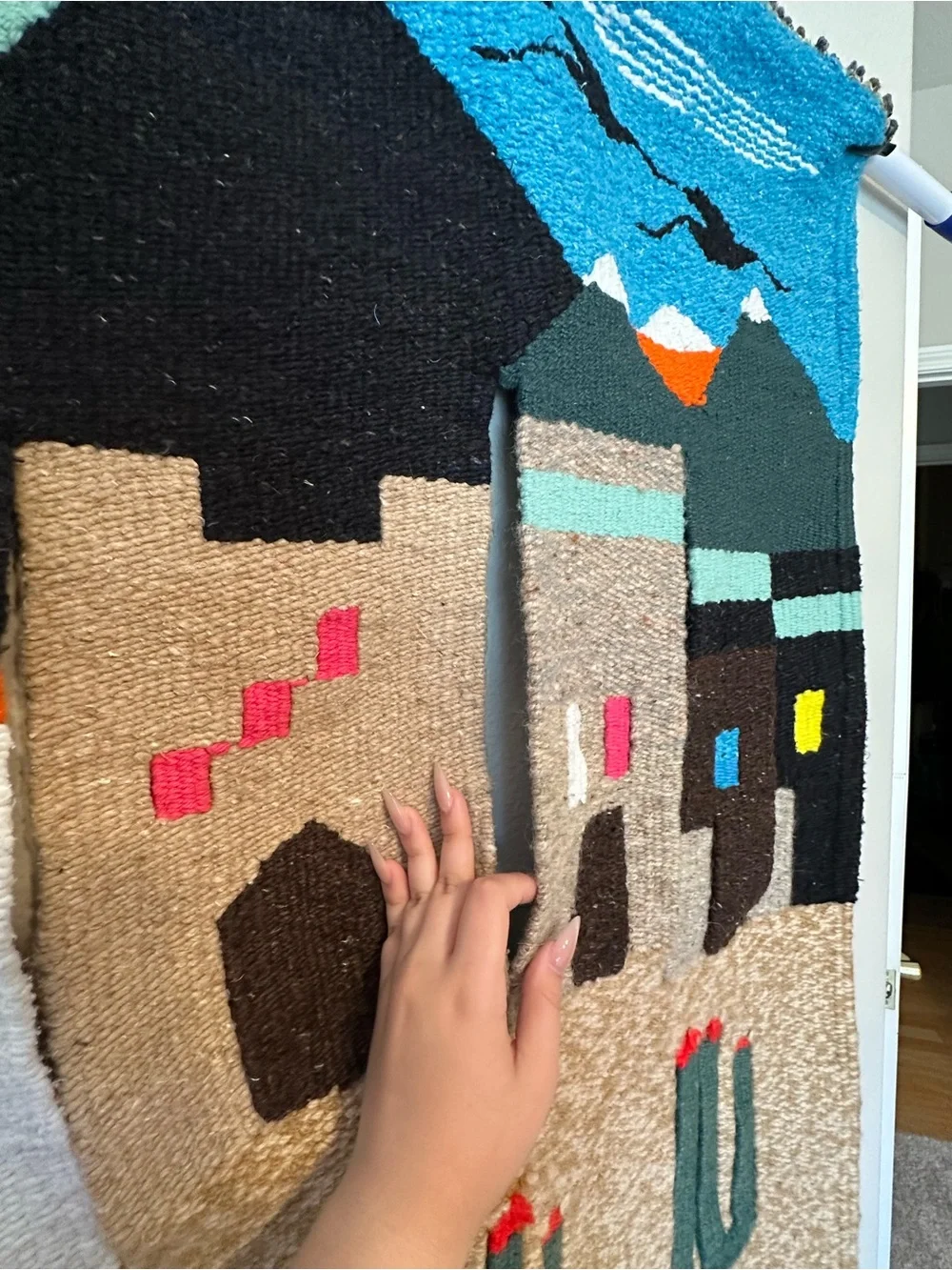 Vintage Handwoven Wool Southwestern Wall Hanging Tapestry Pueblo Desert Boho